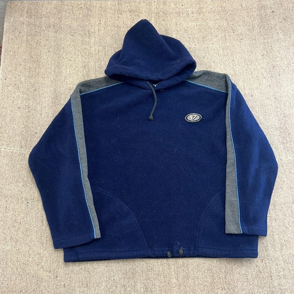 Vintage Guess Fleece Hoodie Mens Large Blue 1990s Striped